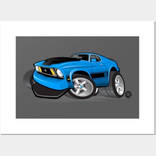 1973 Ford Mustang Mach 1 Blue Posters and Art